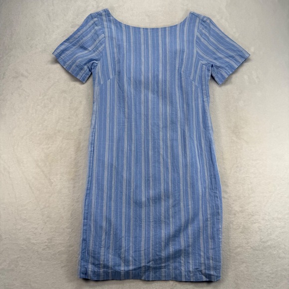 Anthropologie Striped Linen Cape May Dress Casual Short Sleeve Blue Size 2‎ - Picture 1 of 11